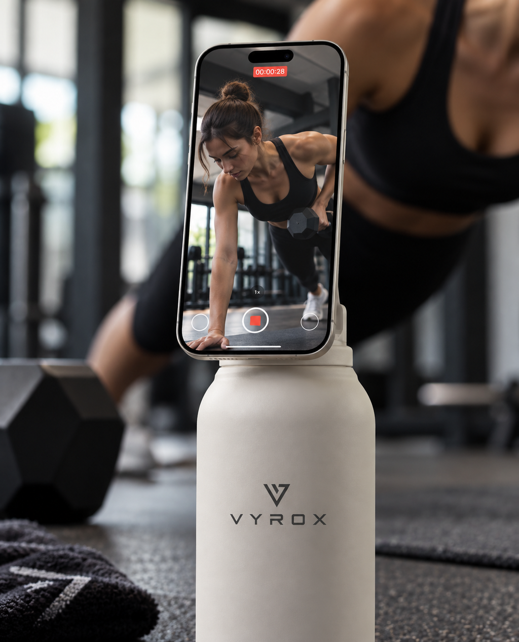 VYROX MagBottle™ – Botella Magnética con Soporte para Móvil