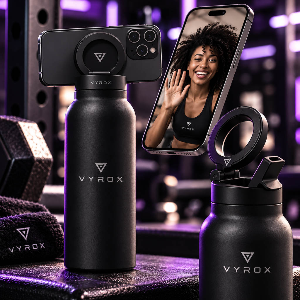 VYROX MagBottle™ – Botella Magnética con Soporte para Móvil